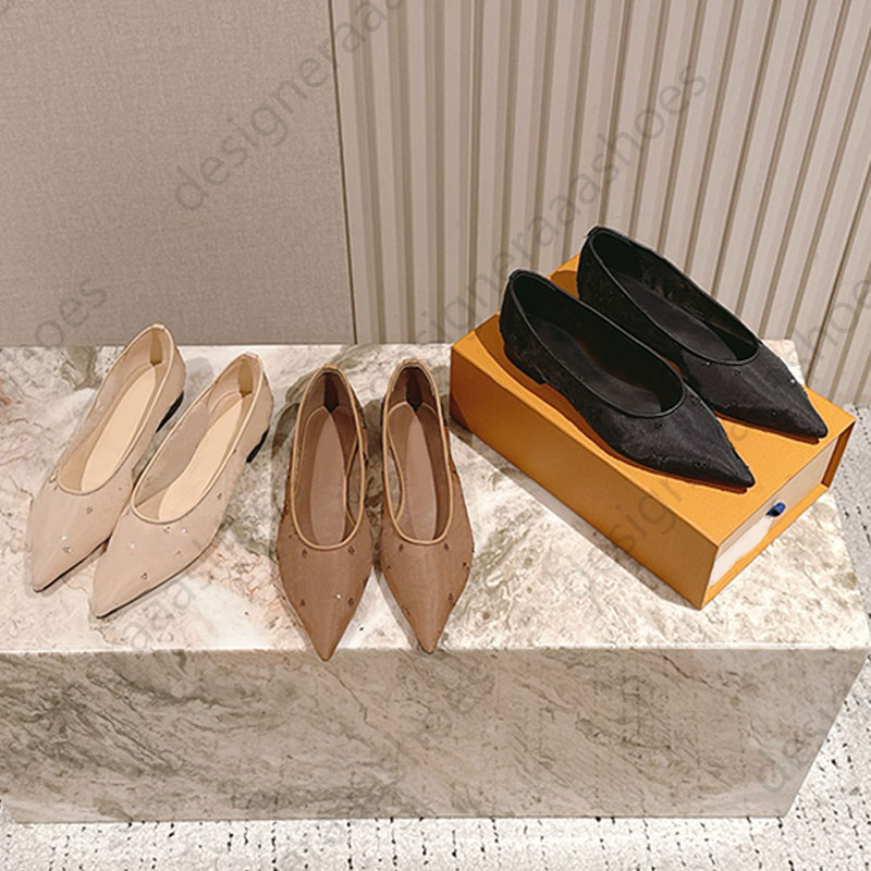 New Arrivals Women Pointed toe flats bridal shoes mesh ballet flats dress shoes Embroidered rhinestone 10a mirror quality shoes women designer sanda