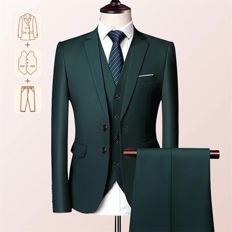 Mens Business Casual Suit for Weddings Genuine Blazer Vest and Pants Big TallSlim Fit Waistcoat Dress Trousers US Size250826
