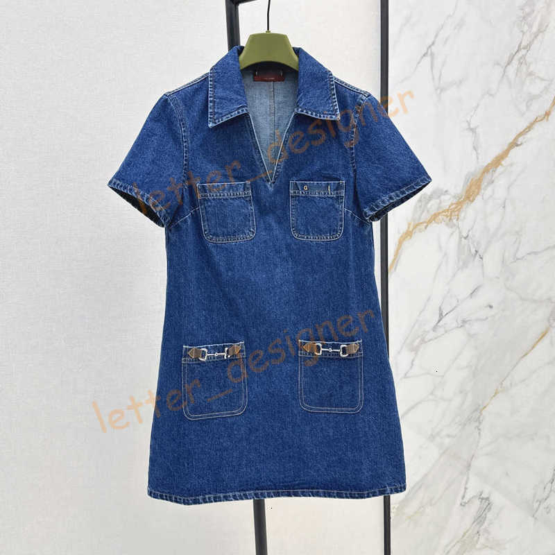 Women Designer Dress summer Dresses Letter Embroidery Girls Milan Runway Denim Dress High End Designer Vest DressesV-neck Denim Dress SML