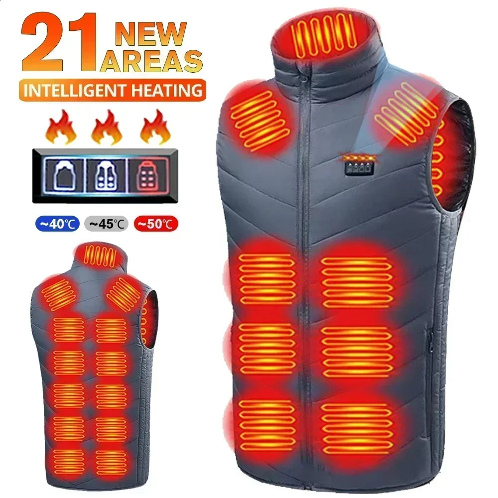 21Areas Heating Vest Men Winter USB Smart Temperature Control Jacket Selfheating Clothes Women Snow Lightweight Sleeveless Coat 250827
