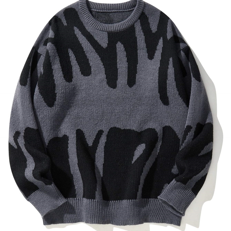 Autumn Winter Irregular Jacquard Pattern Pullover Sweater Casual Round Neck Contrast Color Knitted Mens Pullover 250826