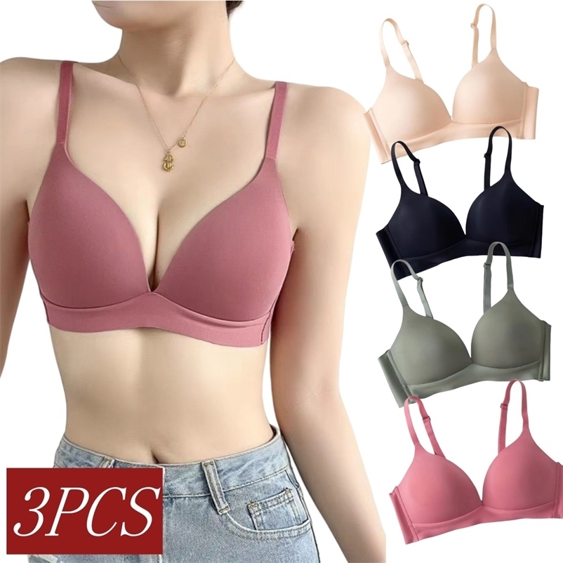 3Pcs/Set Seamless Bras For Women Nonwire Glossy Underwear Push Up Bra Without Steel Ring 3/4 Cup Female Comfort Lingerie250827