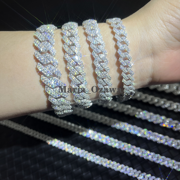 Fine Jewelry 925 Silver DVVS1 Moissanite Diamond Cuban Link Bracelet Necklace 2Rows 820mm Full Size Design Gifts Anniversaries
