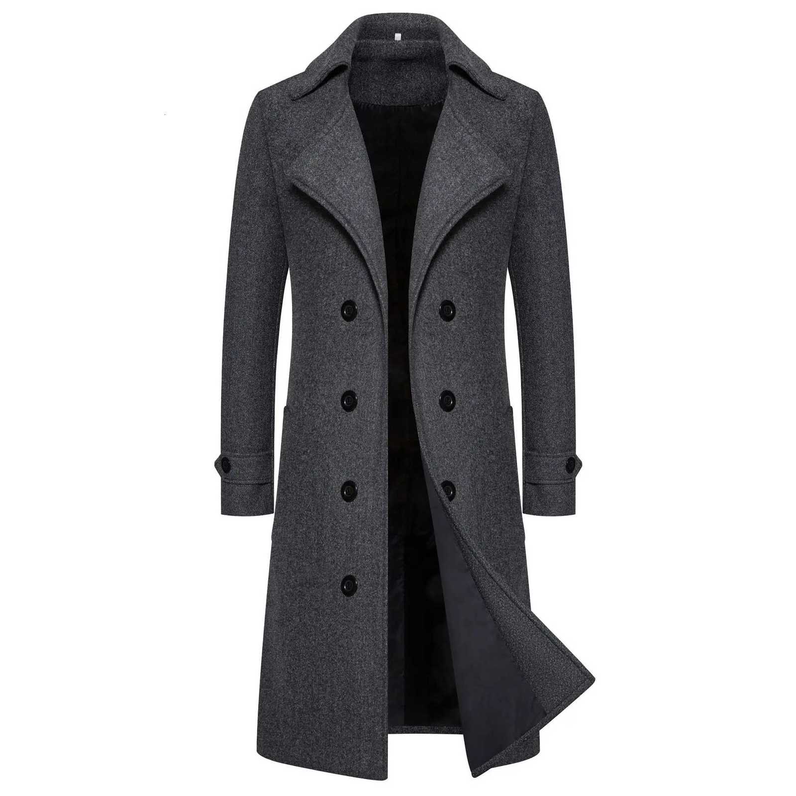 Spring Long Woolen Coats Men Fashion Double Breasted Trench Coats Autumn Turn Down Collar Slim Fit Windbreaker Mens OuterwearXJ250827