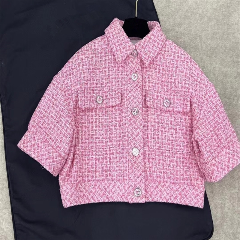 handmade pink socialite temperament versatile twill tweed short sleeved jacket womens top ww250826
