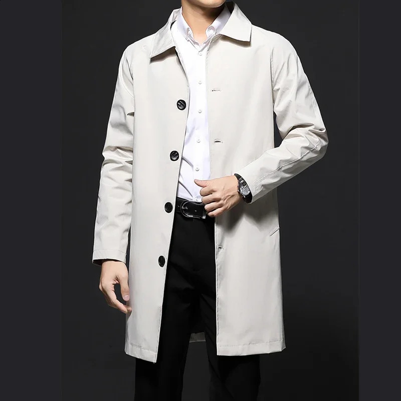 Autumn Trench Coat Mens Korean Style Male Streetwear Windbreaker Mens Overcoat Solid Turndown Collar Long Jacket Clothing 250827BJ