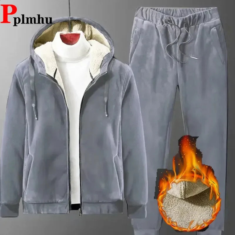 Winter Lambwool Tracksuit Piece Sets Warm Thicken Fleece Joggers Pants Outfits Casual Womens Plush Hooded Sweatshirts Conjuntos 250826