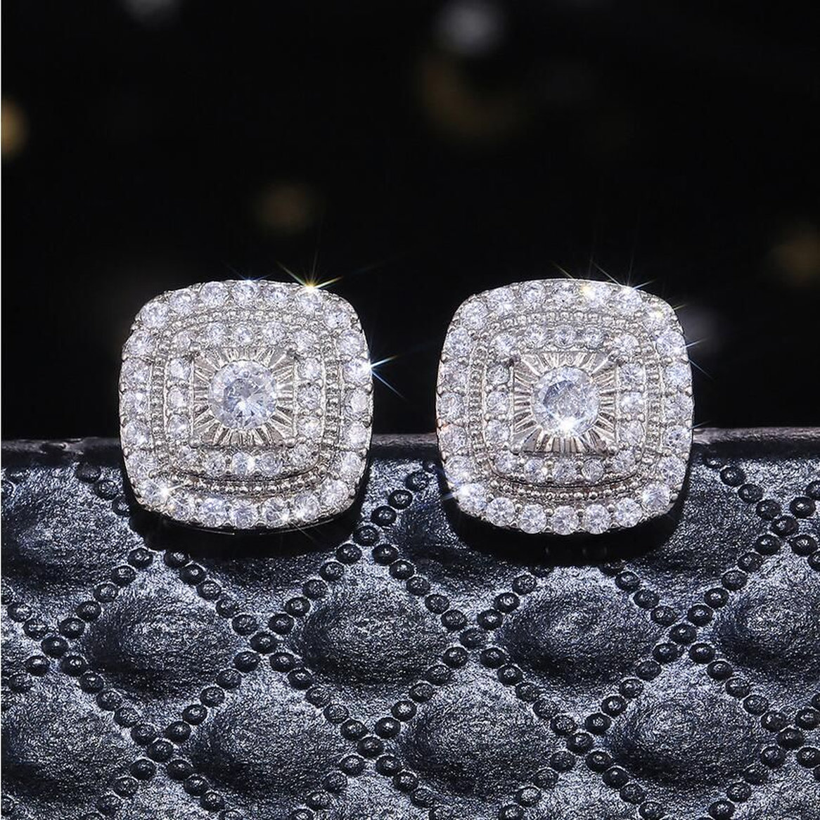 earring studs designer luxury jewelry square earrings 925 sterling silver pave white sapphire CZ diamond Gemstones ear ring designer for woman whole