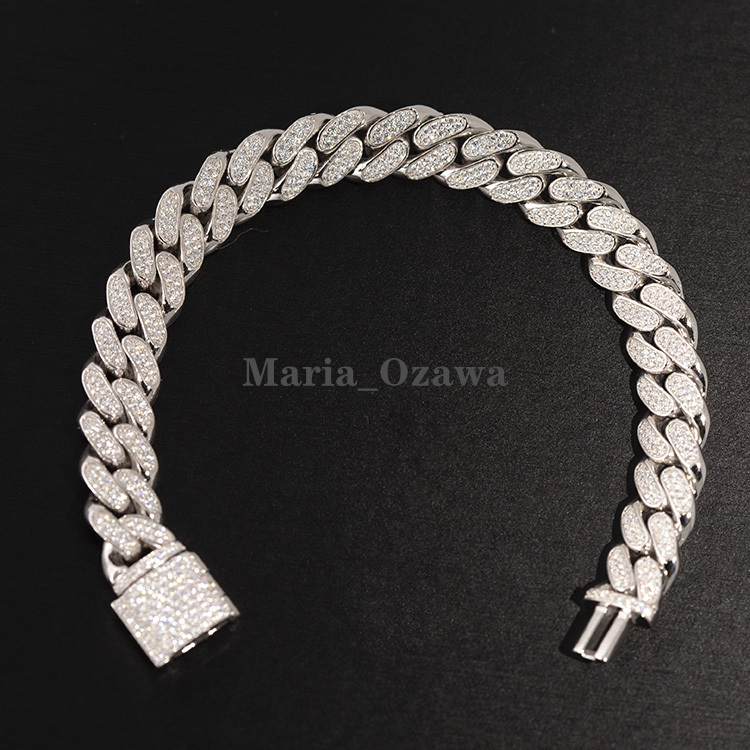 Hot Sale 2Rows 12mm Wide Sterling Silver 925 VVS D Color Moissanite Cuban Chain Link Bracelet Necklace High Quality Product