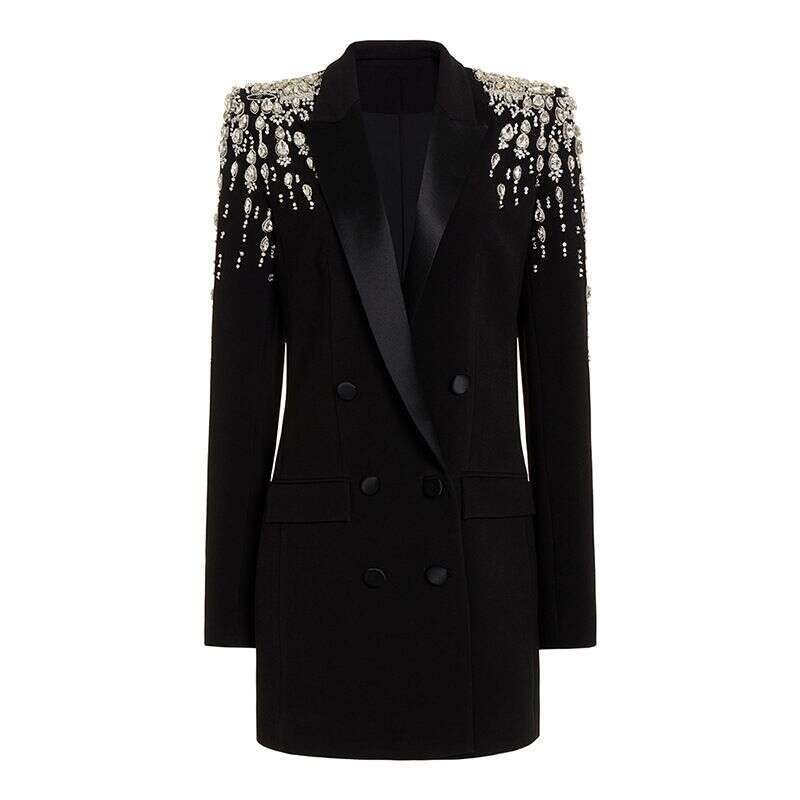 Women's Fur Women's Fashion Beaded And Dia-Studded Slim-Fit Suit Jacket