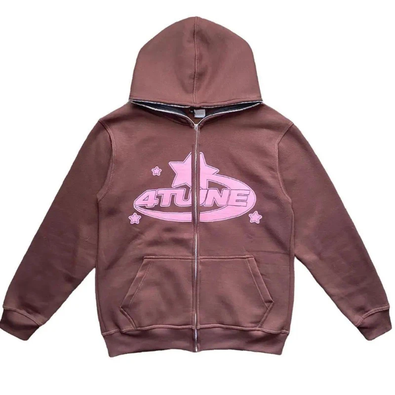 Long Sleeve cool Jacket Oversized Sweatshirts Hip Hop style Men's Hoodies Retro Letter Printed American High Street Zip Up Autumn Coats Streetw