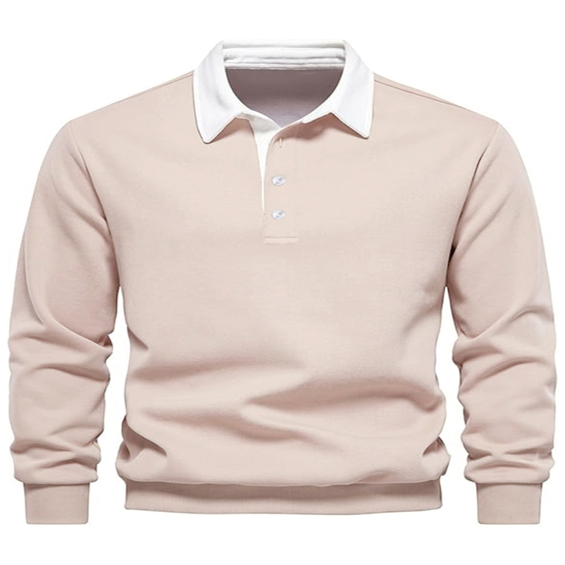 Mens Spring and Autumn Fashion Lapel Fleece Pullover Solid Color Button Clothing Outdoor Sweatshirt 250826