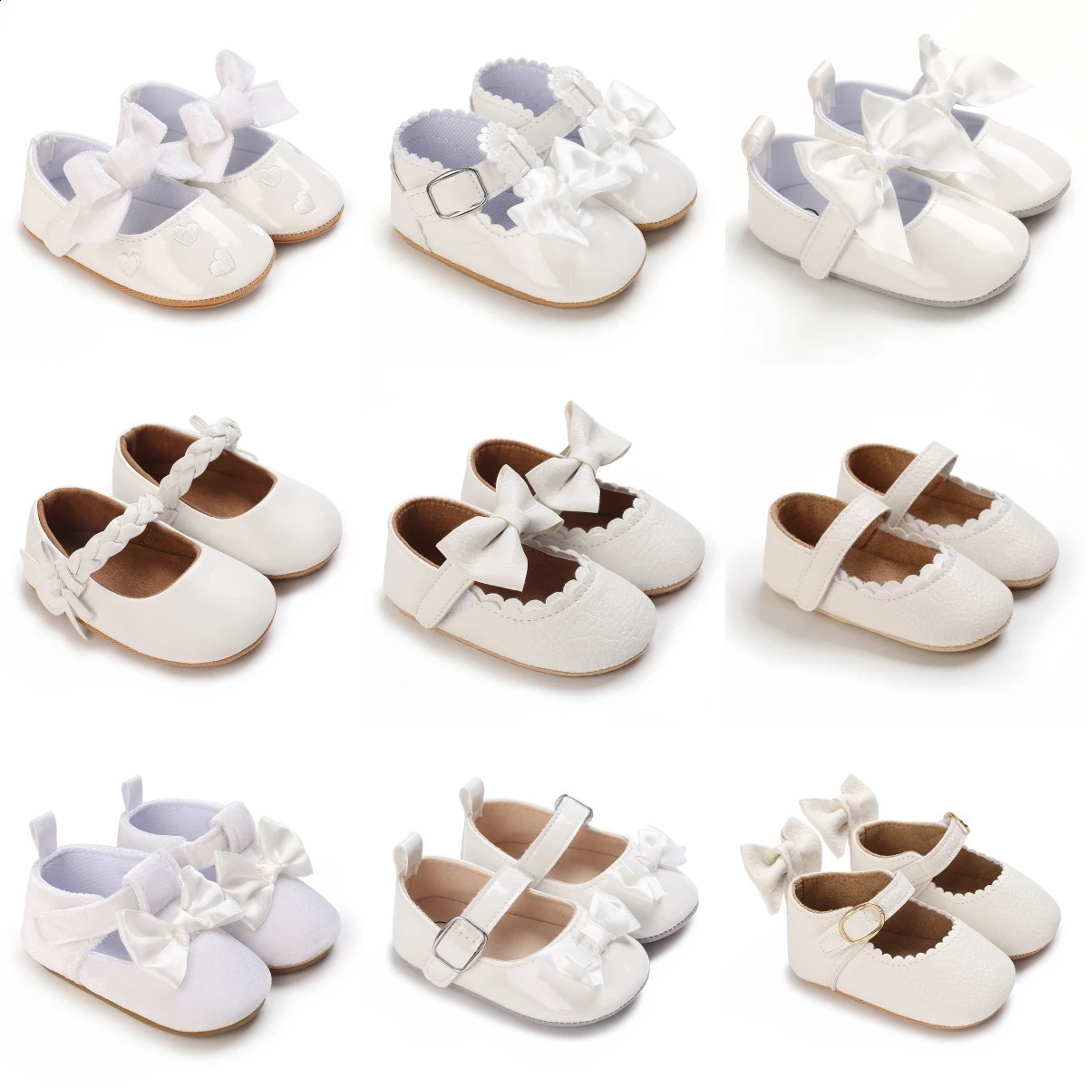 018 Months White Neonatal Soft Sole Girl Baby Upper PU Non Slip Rubber Sole Cute Princess Shoes Baby Walking Shoes250828