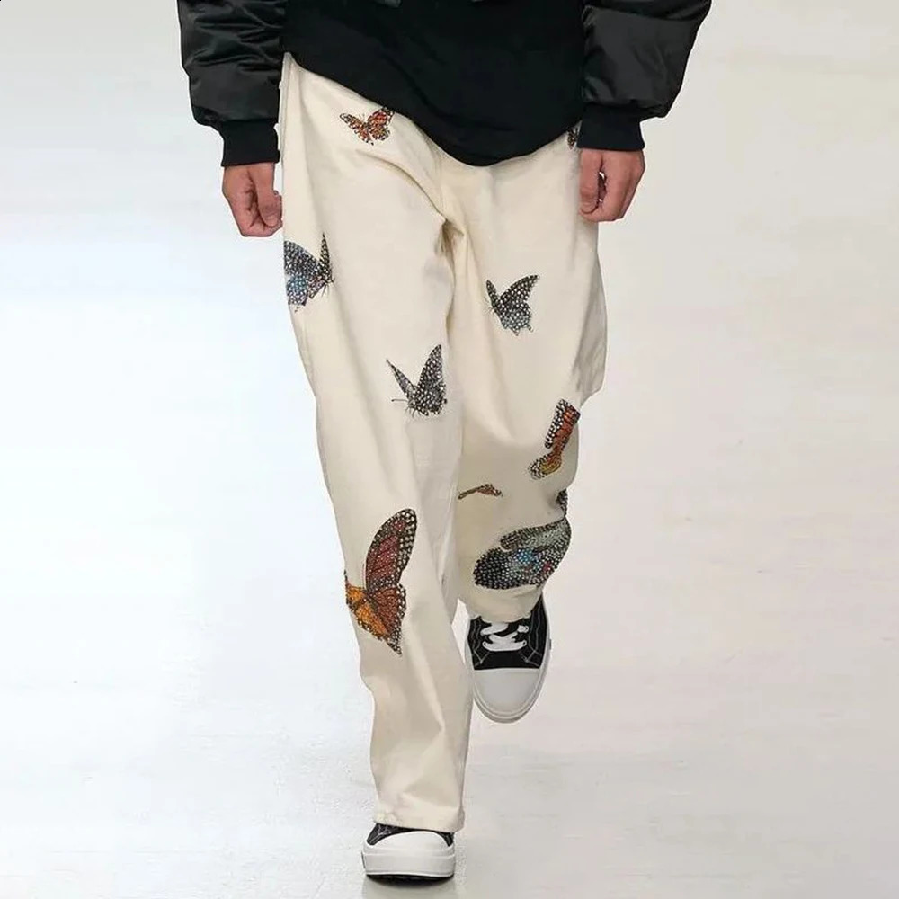 Mens Street Y2k Butterfly Casual Trousers Genderless Sports Loose Casual Fashion Straight Pants Unisex 250827
