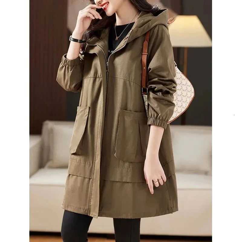 Spring Autumn Long Trench Coat Women Jacket Fashion Pocket Loose Female Windbreaker Overcoat Hooded Coat Gabardina Mujer Z250828