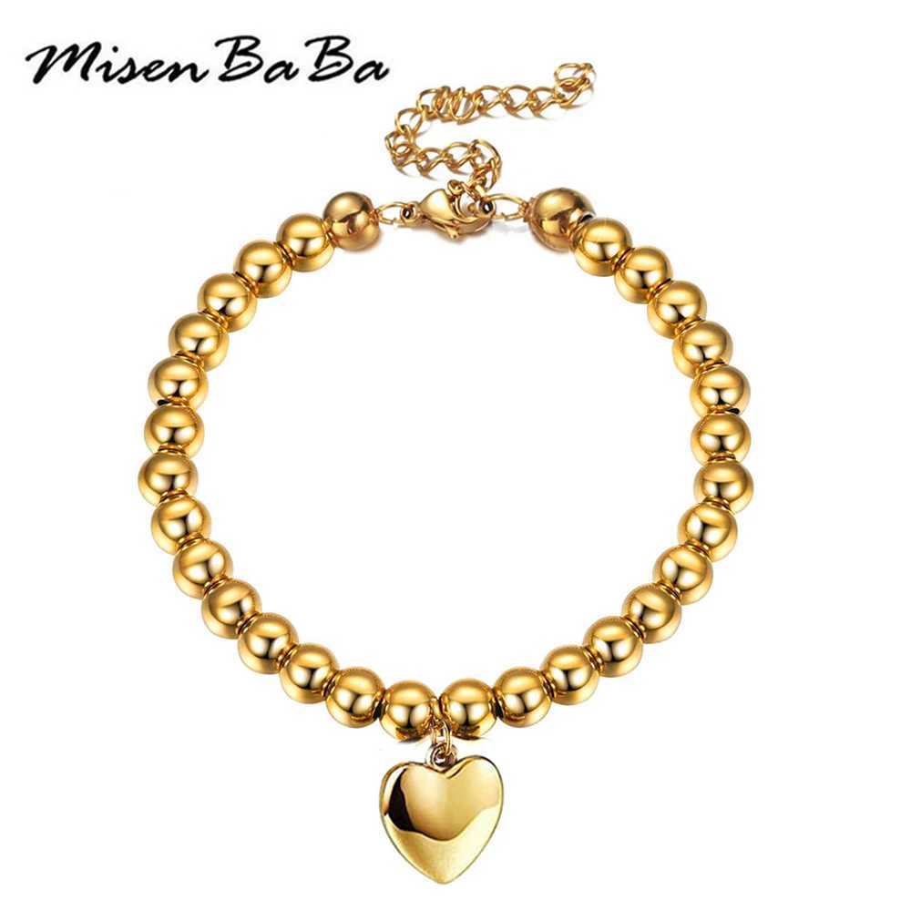 MisenBaBa New Fashion Stainless Steel Puff Heart Cuff Bracelet For Women Fashion DIY Beads Bracelets Jewelry Gift W250828