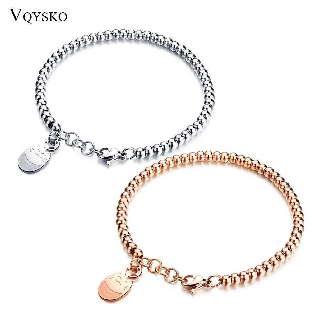 Womens Stainless Steel Bracelets Rose Gold Color Bead Bracelet Jewelry Lucky Cat Beaded Bracelet Gift Wholesale W250828
