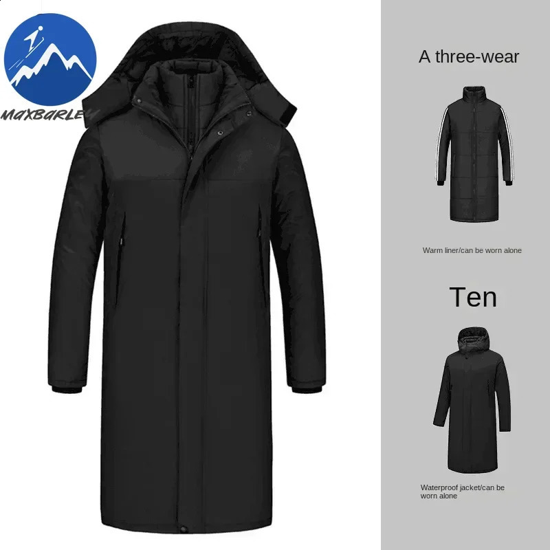 Winter Long Jacket Men y 3 1in 1 Removable 2piece Set Warm Padded Snow Waterproof Thick Hooded Windbreaker Parkas 250827
