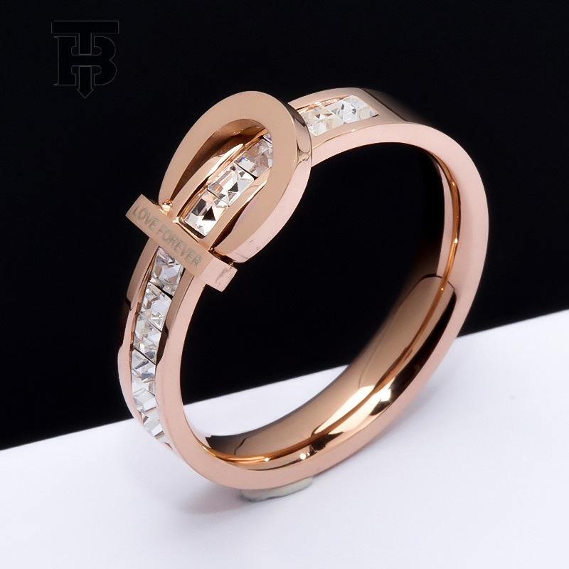 Free Shipping For New Designer Accessories Square Diamond Belt Buckle Titanium Steel Ring For Women High-end Simple Index Finger Ring Light Versatil