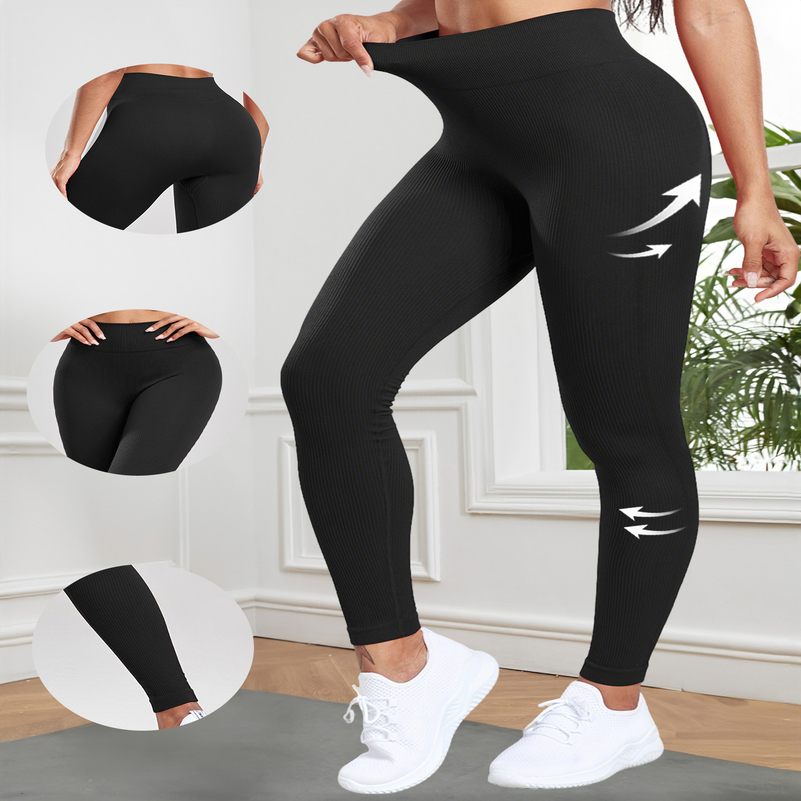 Women Seamless Ribbed Leggings High Waist Butt Lifting Workout Tights Solid Color Simple Fitness Pants Casual Clothing 250827