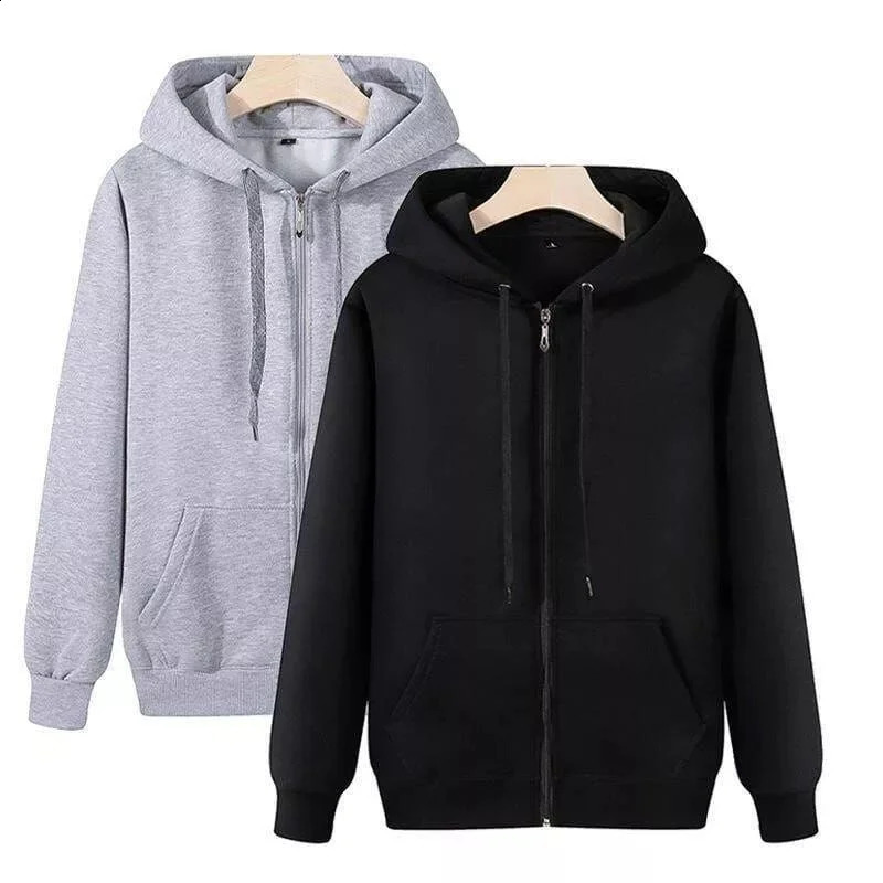 Solid Color Without Printing Zipper Hoodies Autumn Winter Men Women Casual Loose Simple Comfortable Long Sleeve Jacket Hoodie 250818