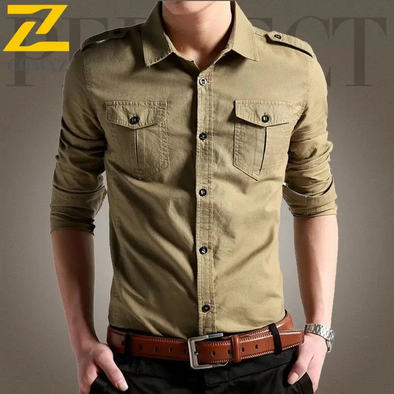 Autumn Cargo Shirt Men Long Sleeve Casual Cotton Shirts High Quality Camisa Overshirt Clothing Solid Color Blouse 250828