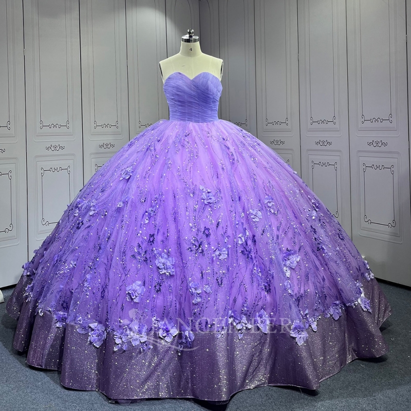 Lavender Shiny Princess Off the Shoulder Sweet 16 Dress Quinceanera Dresses Applique Flower Beading Tull Party Birthday Vestidos 15 Anos