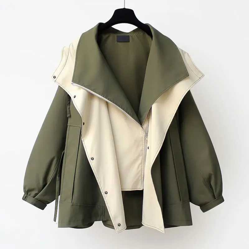2024 Womens Trench Coat New Korean Fashion Autumn Casual Jackets Zippers Female Drawstring Lapel Trench Winter Clothes Women Z250828