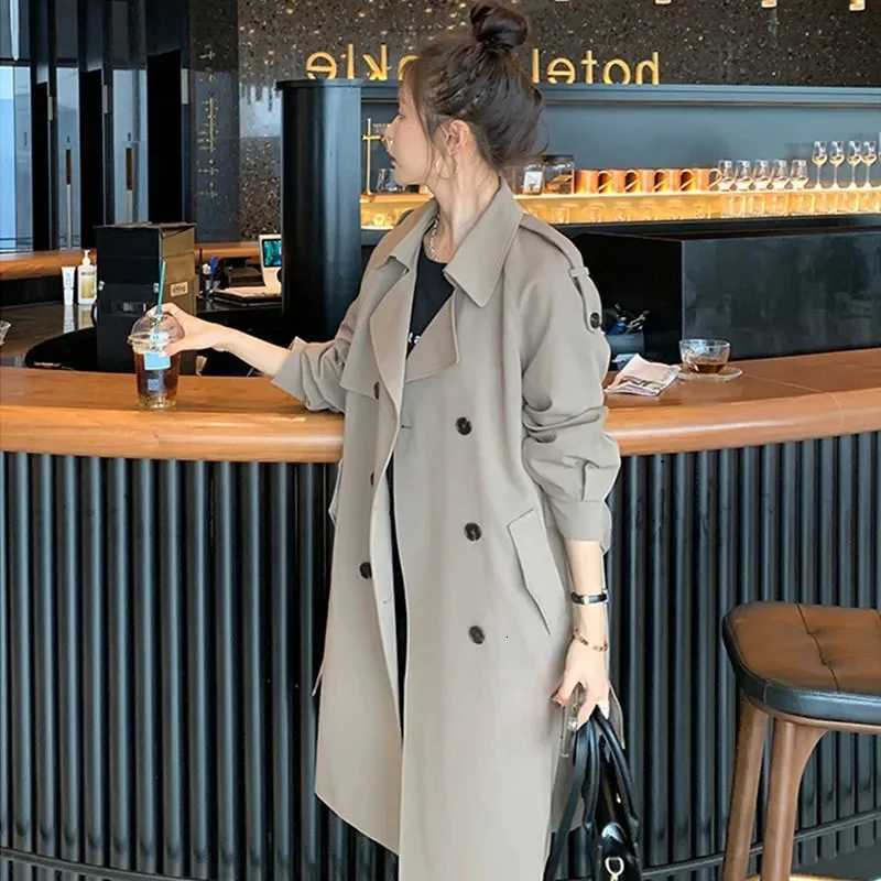Lapel Women Trench Coat Topcoat Doublebreasted Casual Coat Solid Color Autumn Winter Overgarment Waistband Windbreak Jacket Z250828