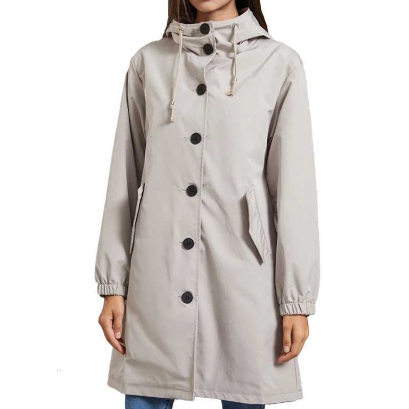 Hooded Women Windbreaker Long Trench Coat Solid Color Pocket Casual Long Outerwear Fashion Windbreaker Womens Jacket Z250828