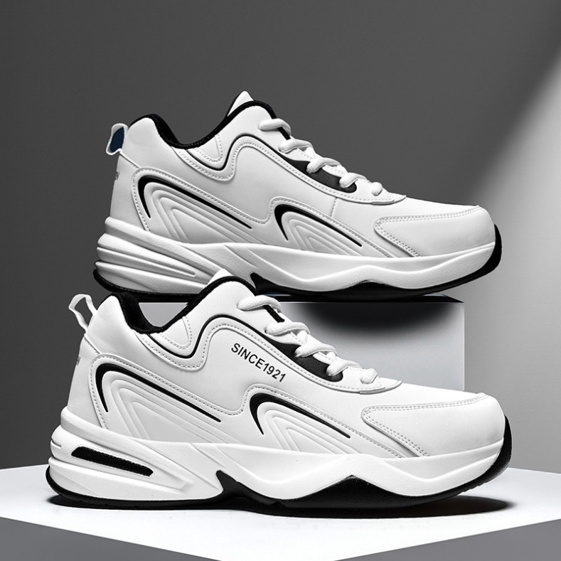 Autumn and winter sports shoes men's leather waterproof junior high school students' white casual running shoes men's anti slip and w
