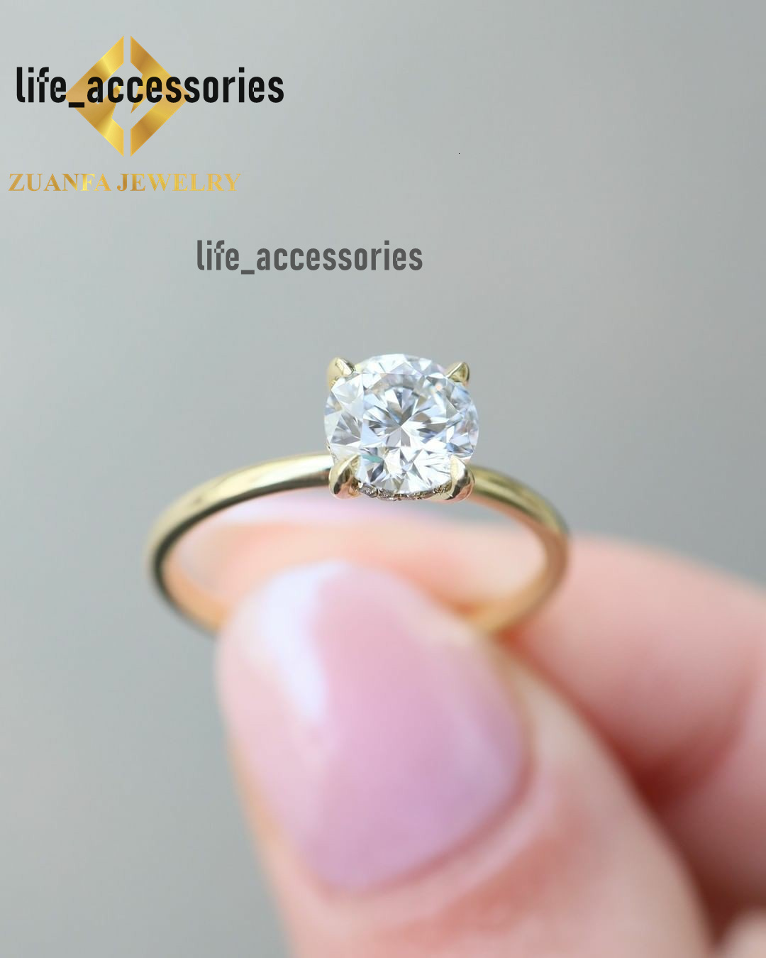 Classical 4 Prongs Promised Wedding Ring Lab Diamond 14K Solid Gold Engagement Rings Women Moissanite Jewelry