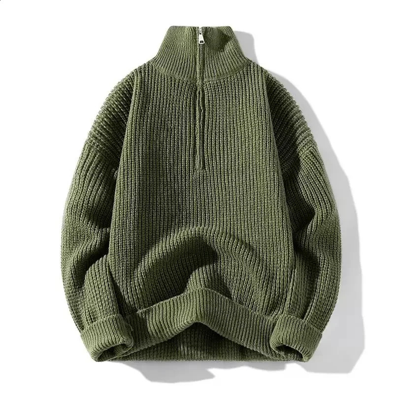 Autumn and Winter Trend Solid Color Thick Warm Knitted Sweater For Mens Casual Loose and Comfortable Sports Plus Size Sweater 250828BJ