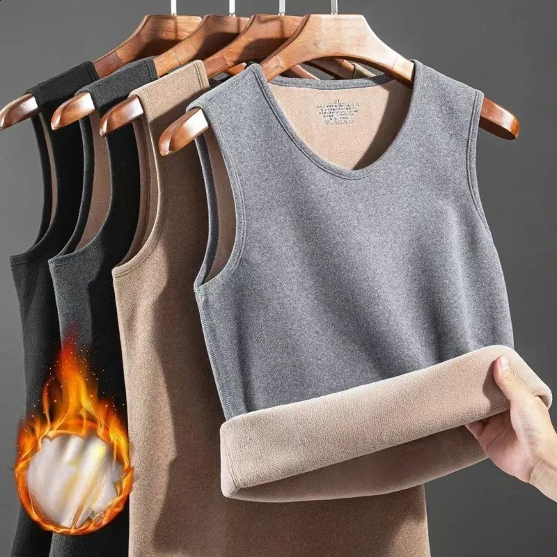 Winter Velvet Tank Tops Mens Velvet Top Thick Lamb Wool Warmth Cold Protection Sleeveless Thickening Thermal Underwear 250827