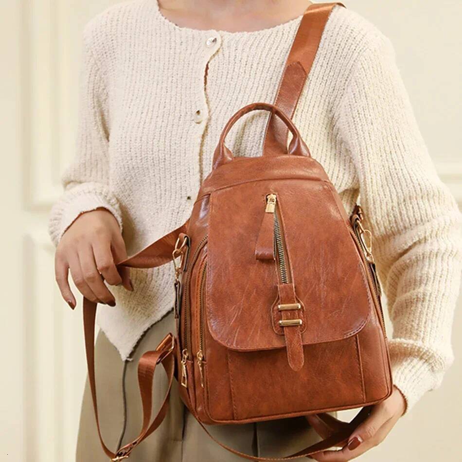 Women Leather Backpacks Vintage Shoulder Bag Female Ladies Travel Backpack Mochila School Bags for Girls Bagpack high-quality