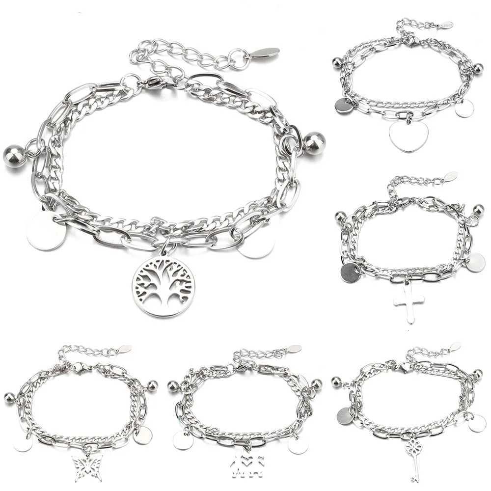 Dropshipping Fashion Stainless Steel Bracelets Tree of Life Heart Cross Accessories Charm Bracelet for Women Jewelry Bracelet W250828