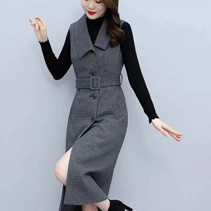 Woolen Vest Dress Womens Autumn and Winter Style Suit Collar Slimming Base Skirt Twopiece Set 250828