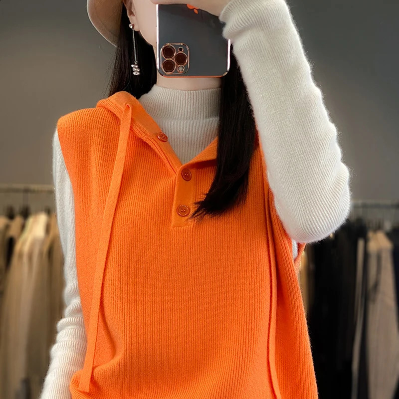 2024 autumnwinter womens sweater hooded vest cashmere sleeveless jacket 250823