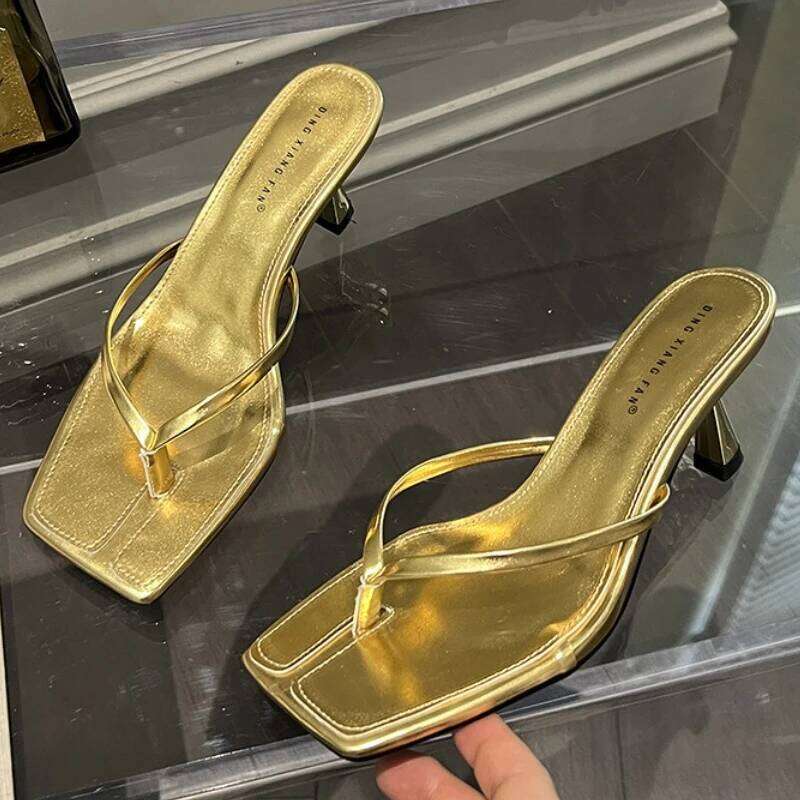 Comfortable Square Clip Toe Brand Slippers Women Summer Fashion Non-Slip Thin Heel Slide Sandals Elegant Woman Heeled Shoes