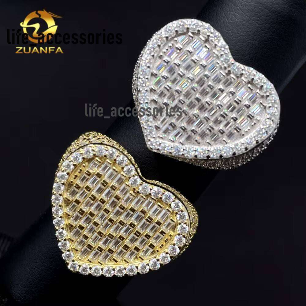 GRA Certified Water Drop Transport Premium Jewelry Iced VVS Baguette Moissanite Sterling Silver Hip Hop Heart-shaped Ring