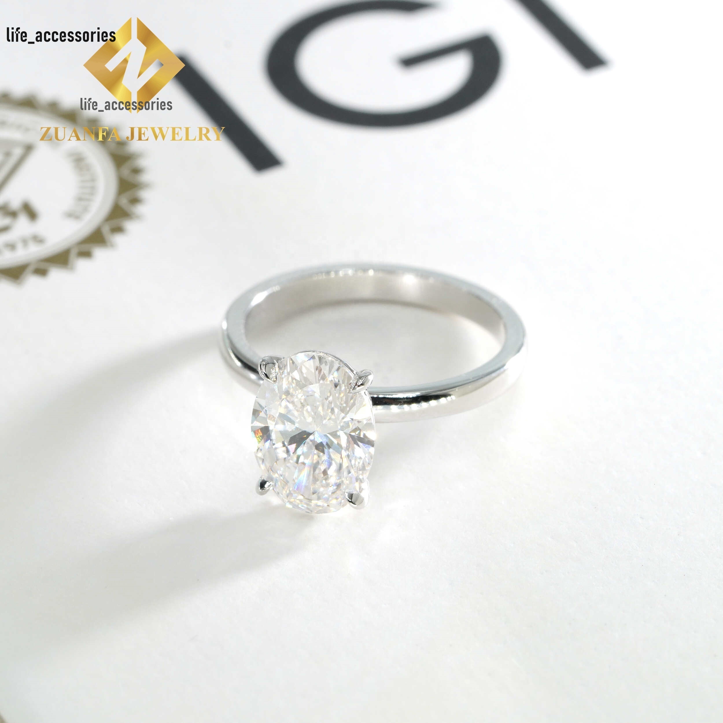 Custom Made 18k White Gold Luxury Bridal Wedding Jewelry 3.04Ct F VS1 Oval Lab Grown Diamond Engagement Wedding Ring Women