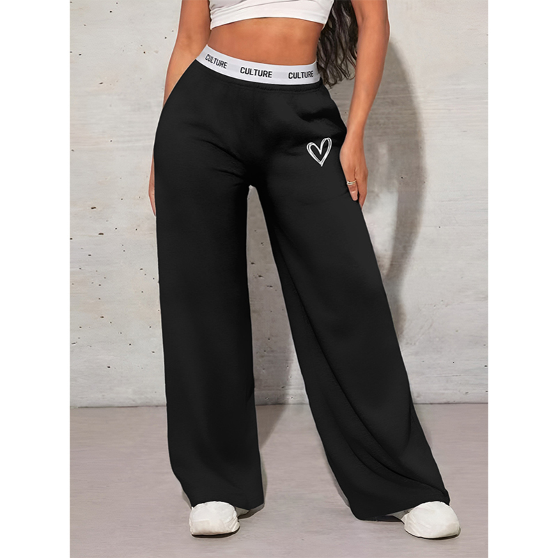 Womens Trousers Casual Loose Love Printed Webbing Wide Leg Drag Pants Fashion Female Clothing 250828