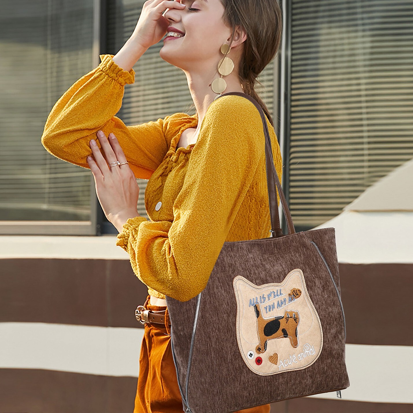 Multifunctional Cute Cartoon Cat Backpack Women Large Capacity Commuting Shoulder College Style Tote Bag