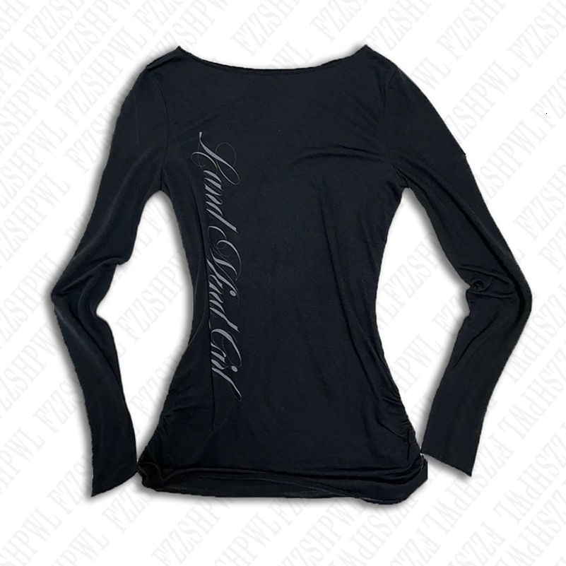 Gothic Harajuku Vintage Punk Emo Girls Long Sleeve Tee Sexy Slim Chic Printing Crop Tops Grunge Y2K Aesthetic Womens Streetwear 250827