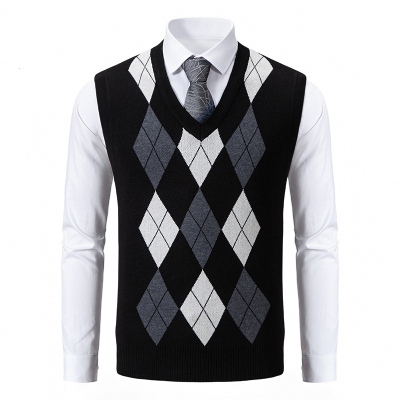 Mens Soft Sweater Vest Spring Autumn Sleeveless Knitted Pullover Husband Dad Fashion Vests Black Grey Plaid S2XL 250828