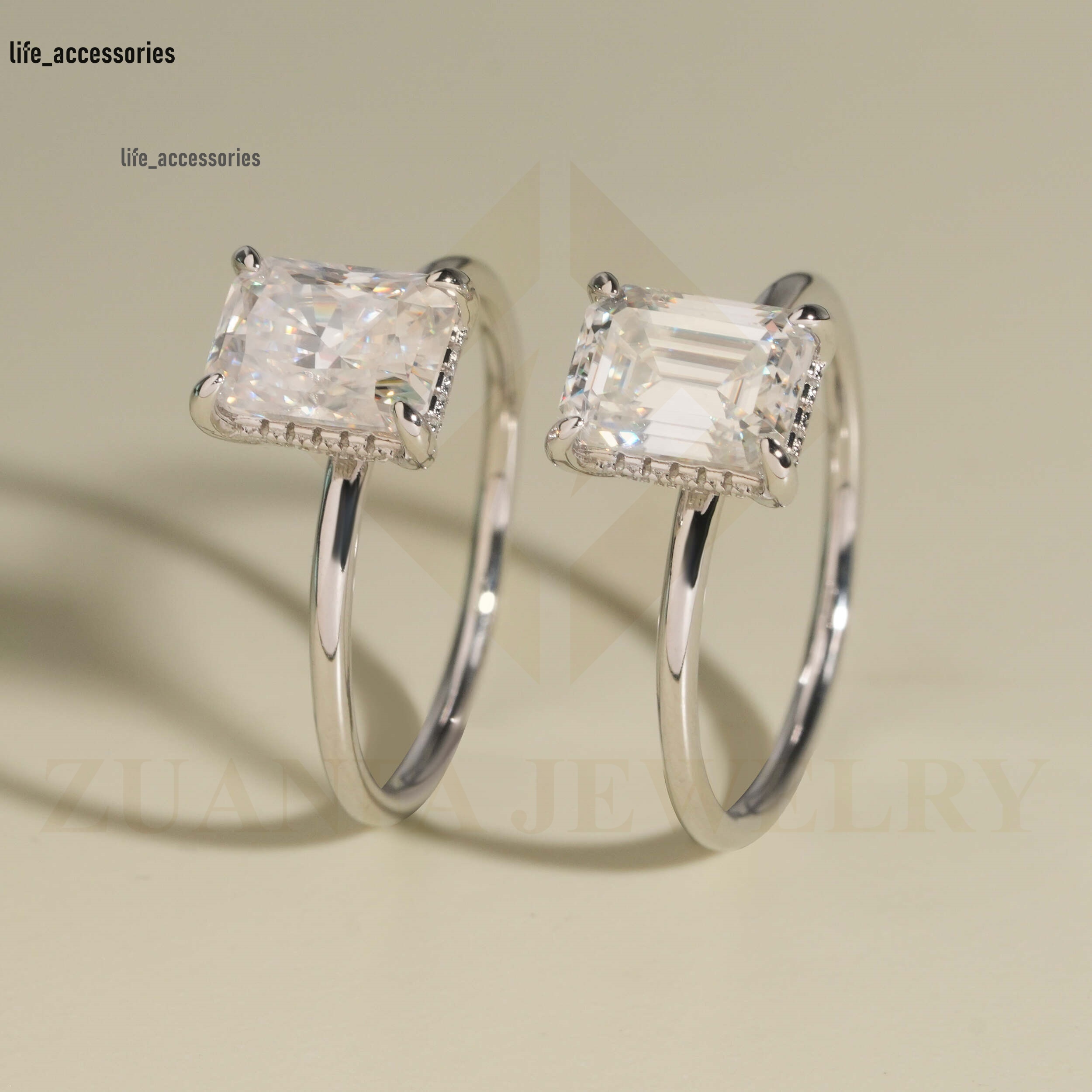 2ct Halo Setting Fancy Cut Solitaire Moissanite 18k White Gold Plated Wedding Ring Silver 925 Engagement Ring