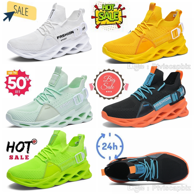 Popular Sports Men Women Designer Running Shoes High Quality Real Leather Casual Classic Black White Orange Yellow Fashionable Rubber Soles for Jogg