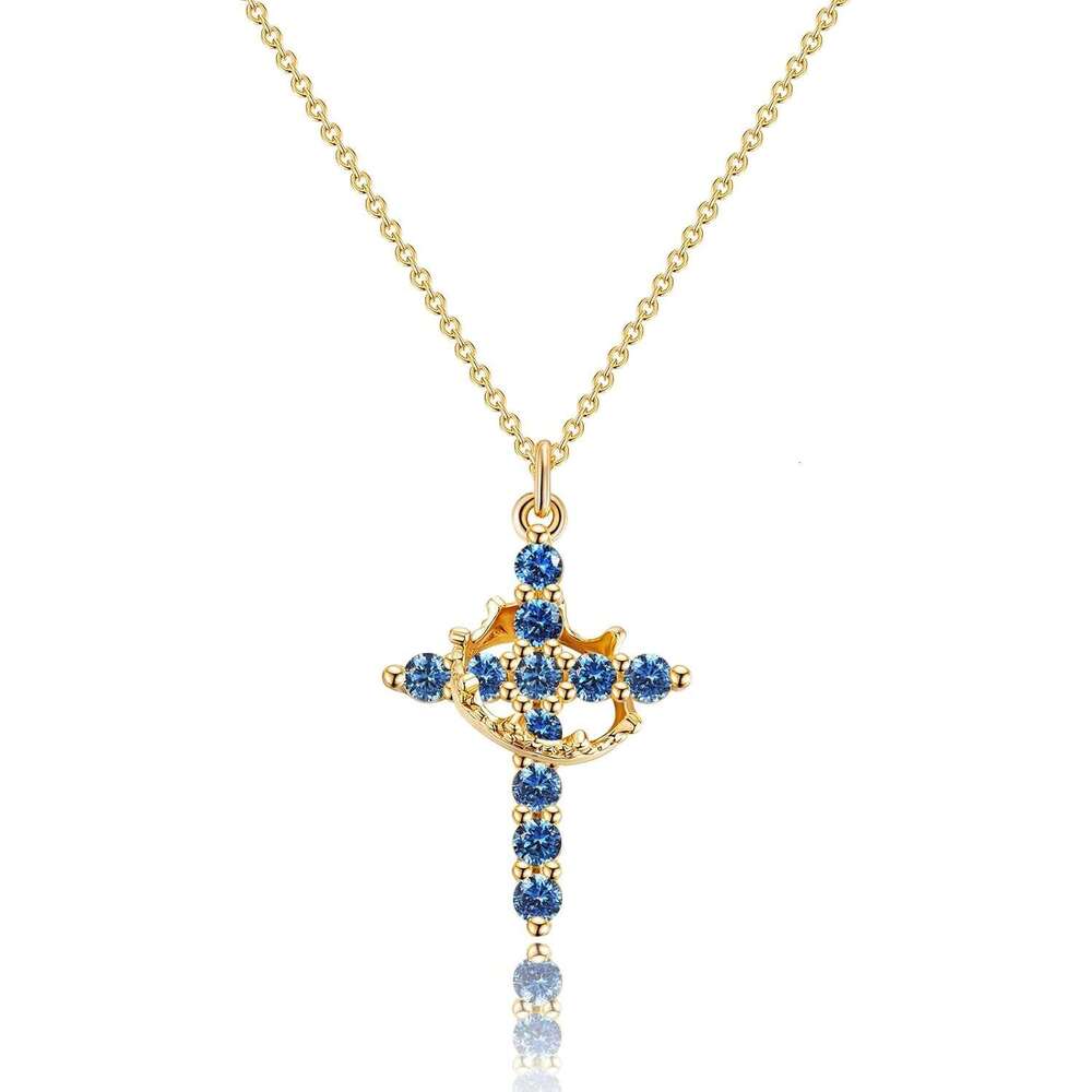 Women's 14K Plated Crown Pendant Simple Gold Faith Cross Jewelry Holy Communion Necklace