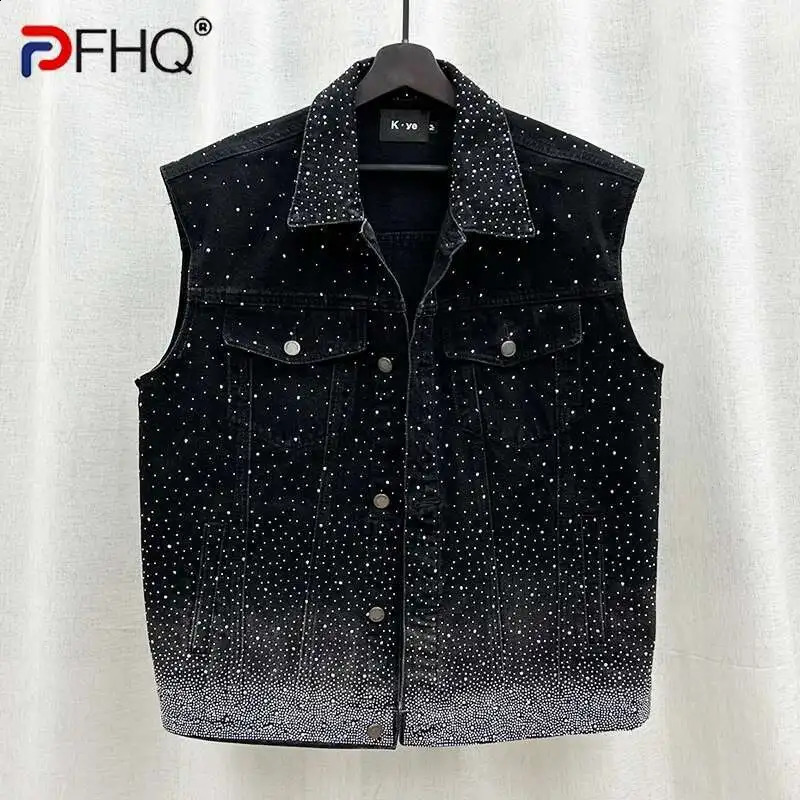 PFHQ Fashion Casual Drill Denim Vest For Men Patchwork Mens Single Breasted Sleeveless Jackets Summer 21F3661 250827