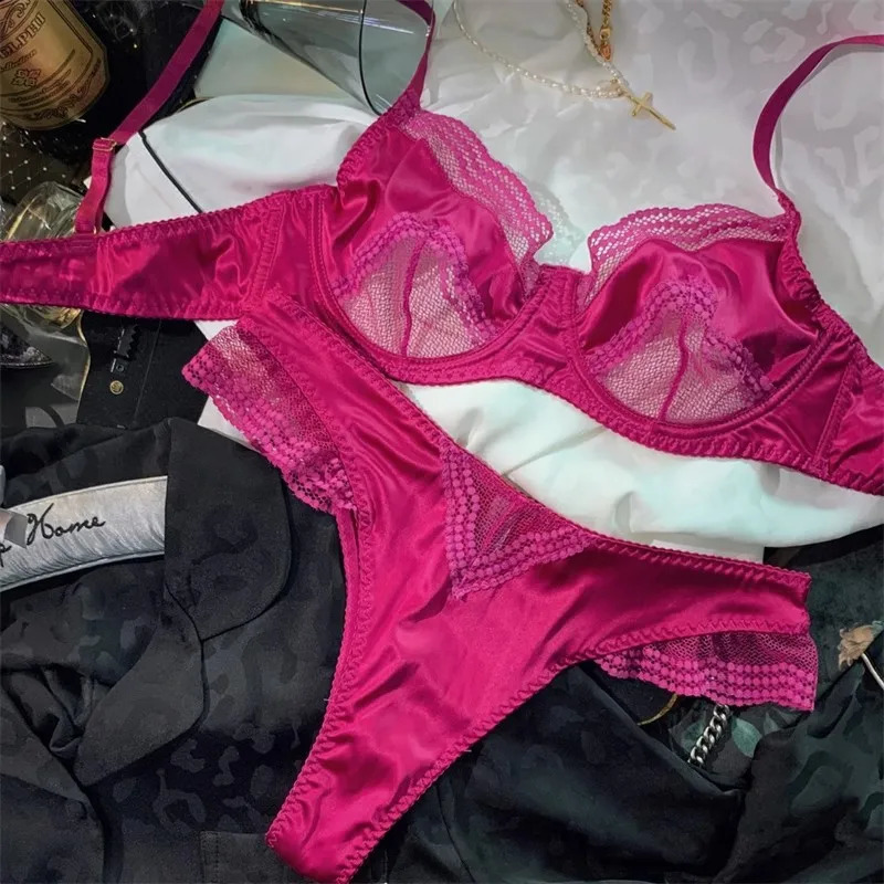 French Ice Silk Comfort Underwear Women Sexy Lace Ultra Thin Push Up Bra Set High Quality Brassiere Summer Breathable Lingerie 250827